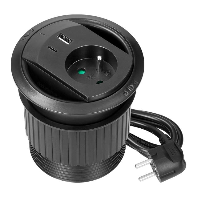 Gniazdo wpuszczane w blat z ładowarką USB przepustem kablowym i przewodem 1,4m OR-GM-9051/B ORNO