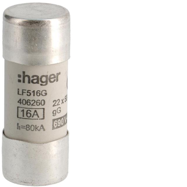 Wkładka bezpiecznikowa cylindryczna CH-22 22x58mm gG 16A 690VAC LF516G HAGER