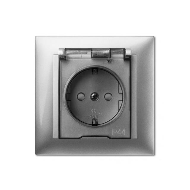 GPT SENTIA  2P+Z IP44 schuko z przesłonami torów prądowych srebro połysk+ kl. Transparentna