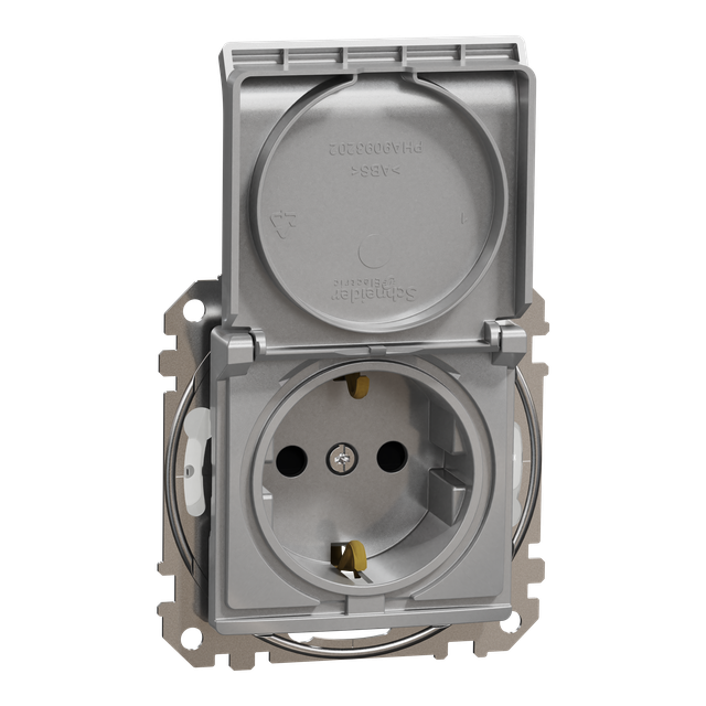 Sedna Design & Elements Gniazdo schuko z przesłonami IP44 srebrne aluminium SDD213023 Schneider