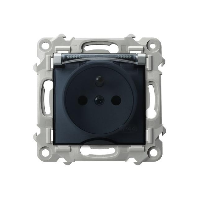 SZAFIR Gniazdo bryzgoszczelne z uziemieniem IP-44 wieczko przezroczyste - kolor srebro