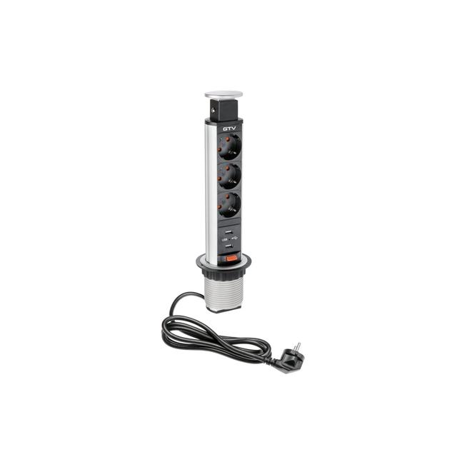 BIURKOWY PRZEDŁUŻACZ WPUSZCZANY 60MM, 3X SCHUCKO, 2XUSB 2,1A 5V (SREBRNY)