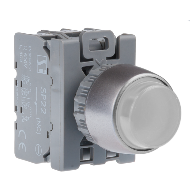 PRZYCISK WYSTAJ PODŚW BIAŁY 1ZW  PIERŚCIEŃ NIKLOWANY "ON"