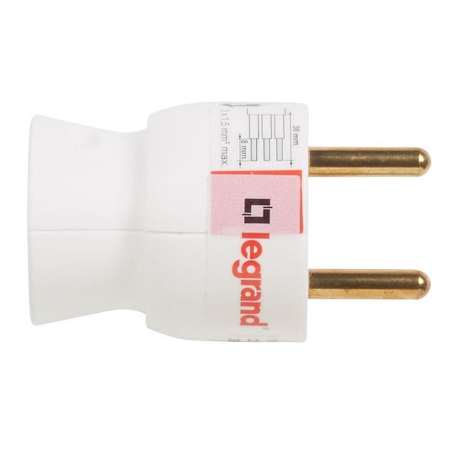 WTYCZKA 2P+Z - 16 A - PLASTIKOWA - BIAŁA - BOCZNE WYJŚCIE PRZEWODU., Legrand