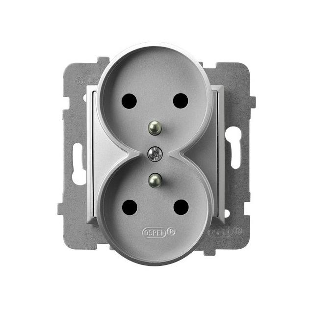 ARIA Gniazdo podwójne z uziemieniem moduł bez ramki - kolor srebro GP-2URAZ/m/18