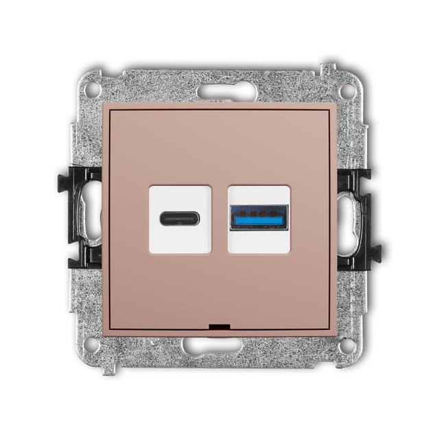MINI Mechanizm ładowarki USB podwójnej USB C + USB A, 20W max., bez pola opisowego łososiowy