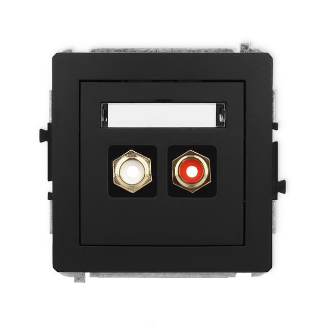 DECO Mechanizm gniazda podwójnego RCA (typu cinch - biały i czerwony, pozłacany) czarny mat