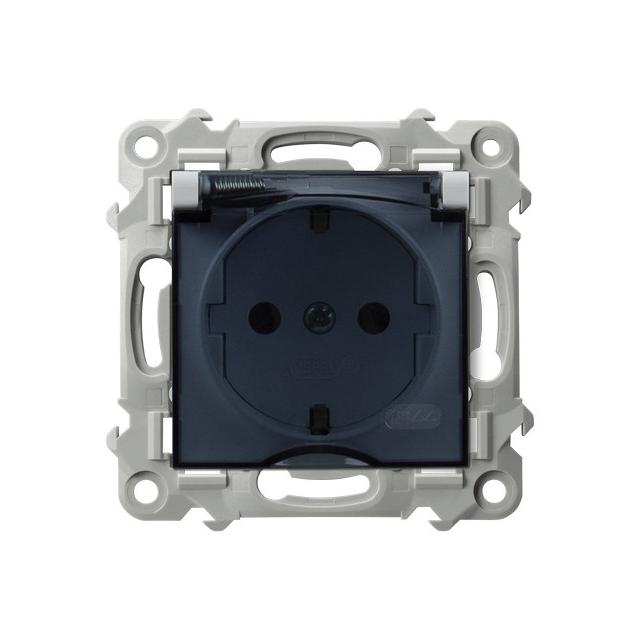 SZAFIR Gniazdo bryzgoszczelne z uziemieniem schuko IP-44 wieczko przezroczyste z przesłonami torów p