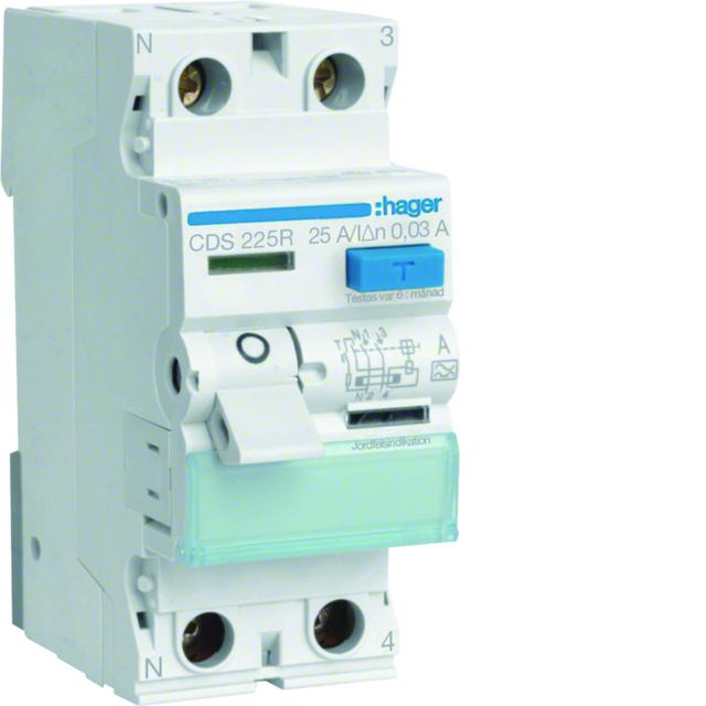 RCCB Wyłącznik różnicowoprądowy 1P+N 25A/30mA Typ A QuickConnect lewy N CDS225R HAGER