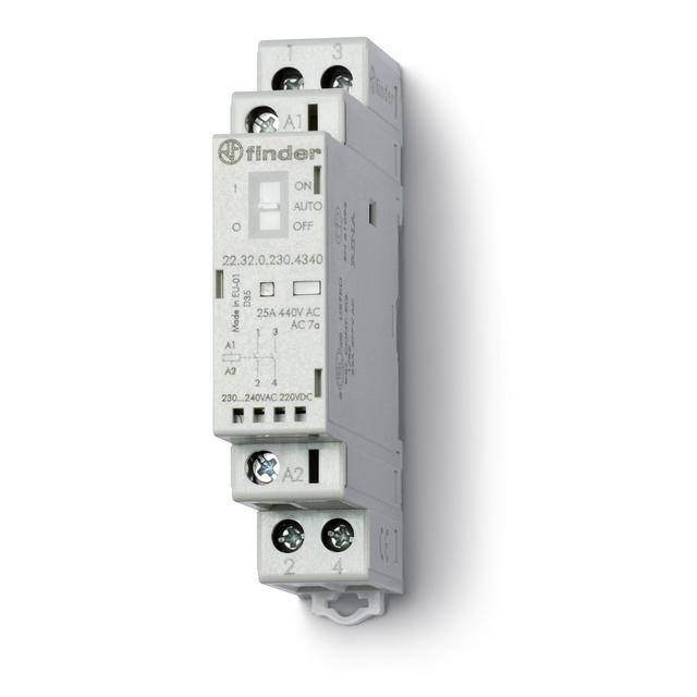 Stycznik modułowy 2 Z; 25A; 230V AC/DC; AUTO-ON-OFF + mech. wskaźnik zadziałania + LED, 22.32.0.230.