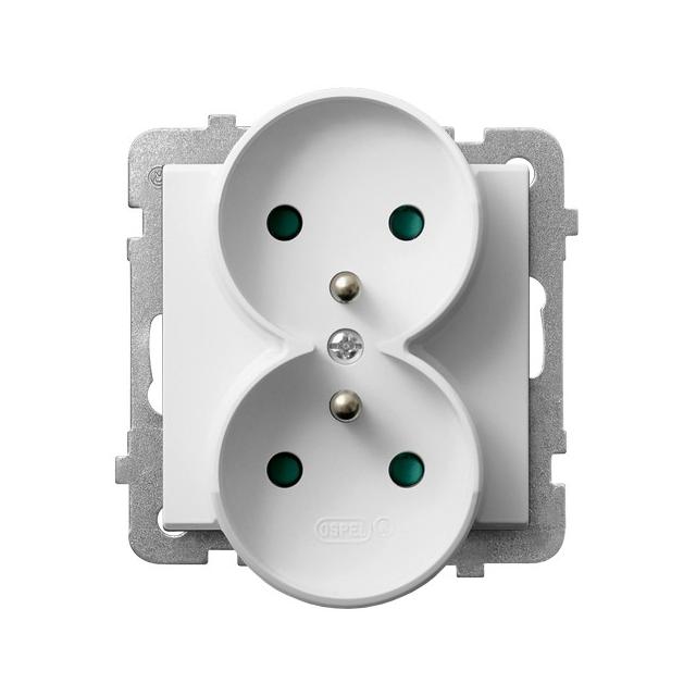 SONATA Gniazdo podwójne z uziemieniem z przesłonami torów prądowych, moduł bez ramki - kolor biały m