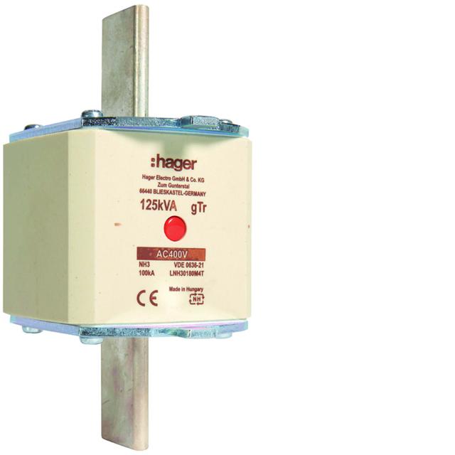 Wkładka bezp. nożowa NH3 wsk.podw. uchwyt nieiz. gTr 180A 400VAC LNH30180M4T HAGER