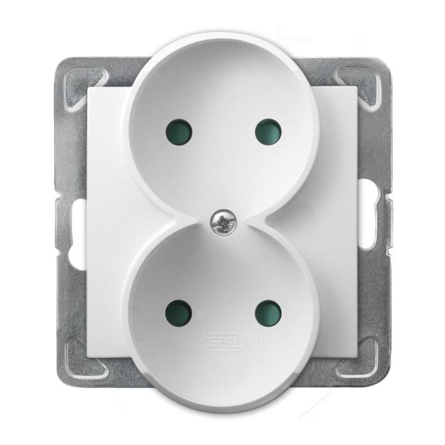 IMPRESJA Gniazdo podwójne z przesłonami torów prądowych, moduł bez ramki - kolor biały