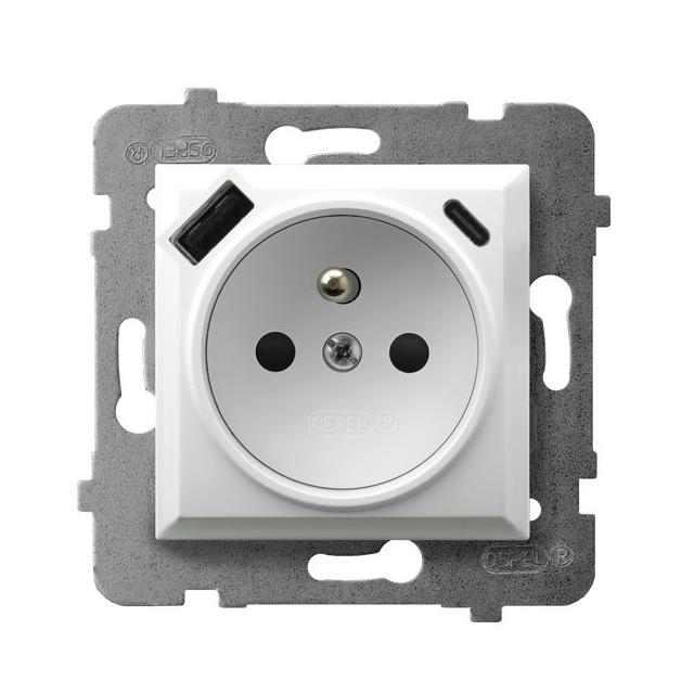 Gniazdo pojedyncze z uziemieniem z ładowarką A+C ARIA BIAŁY