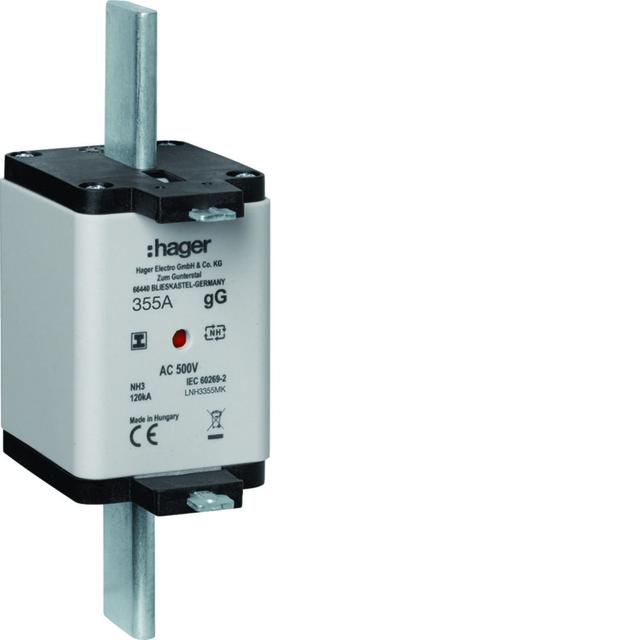 Wkładka bezp. nożowa NH3 wsk.podw. uchwyt izol. gG 335A 500VAC LNH3355MK HAGER