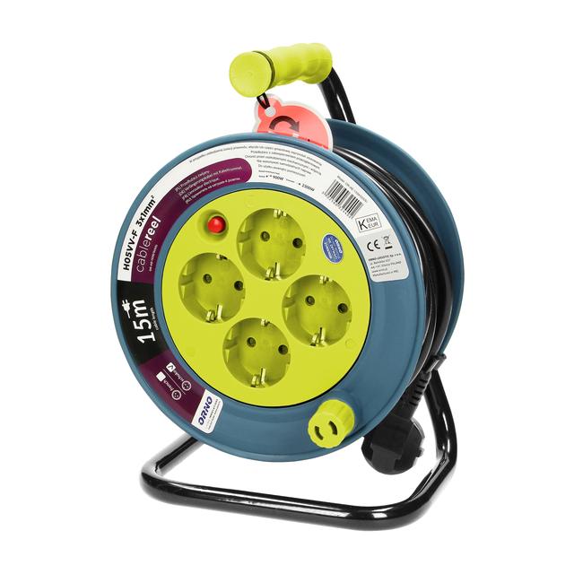 Przedłużacz bębnowy MINI 4 gniazda (Schuko) metalowy stojak polwinit H05VV-F 3x1mm2 długość 15m limo