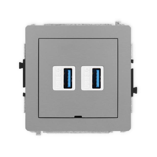DECO Mechanizm gniazda podwójnego 2xUSB A-A 3.0, bez pola opisowego szary mat