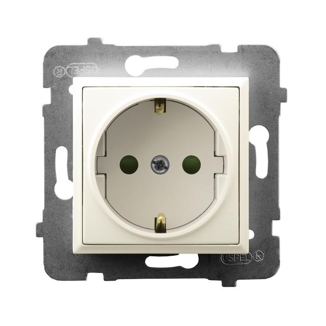 ARIA Gniazdo pojedyncze z uziemieniem schuko z przesłonami torów prądowych - kolor ecru