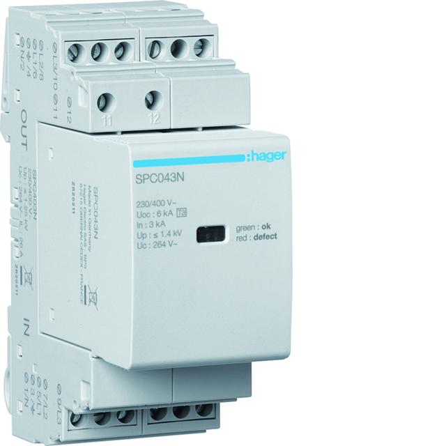 SPD T3 4P sieć TN-S In=3kA Up?1,4kV styk SPC403N HAGER