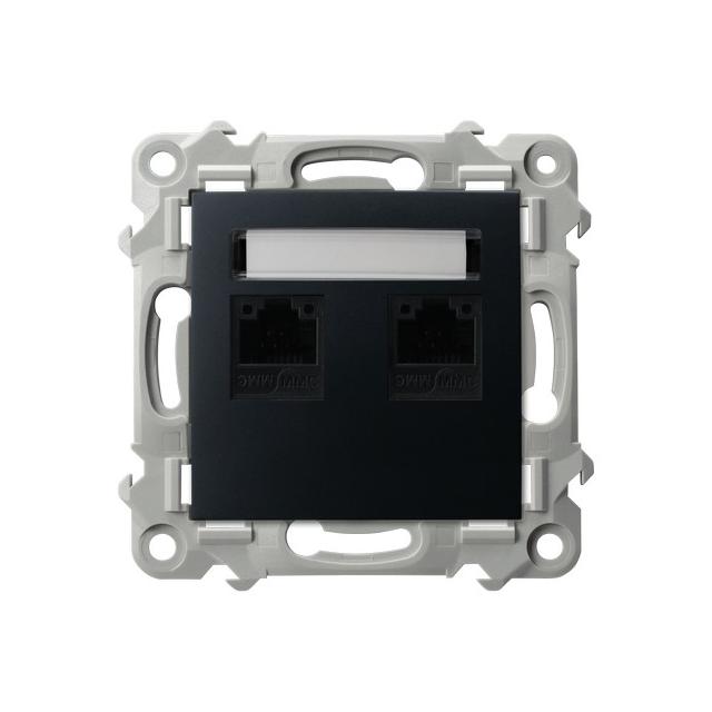 SZAFIR Gniazdo komputerowe podwójne, kat. 5e MMC - kolor czarny metalik