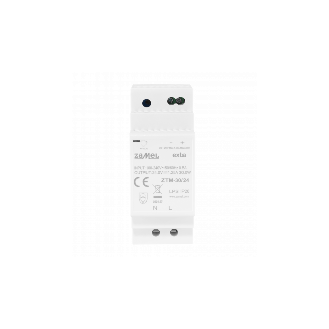 ZASILACZ IMPULSOWY MONTOWANY NA SZYNIE TH-35 (DIN) , 30W, 24V DC TYP: ZTM-30/24