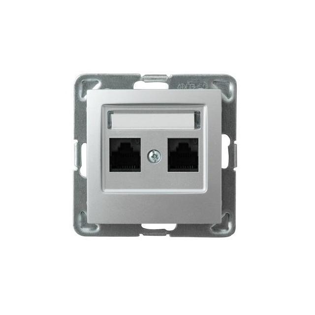 IMPRESJA Gniazdo komputerowe podwójne, kat. 5e MMC - kolor srebro