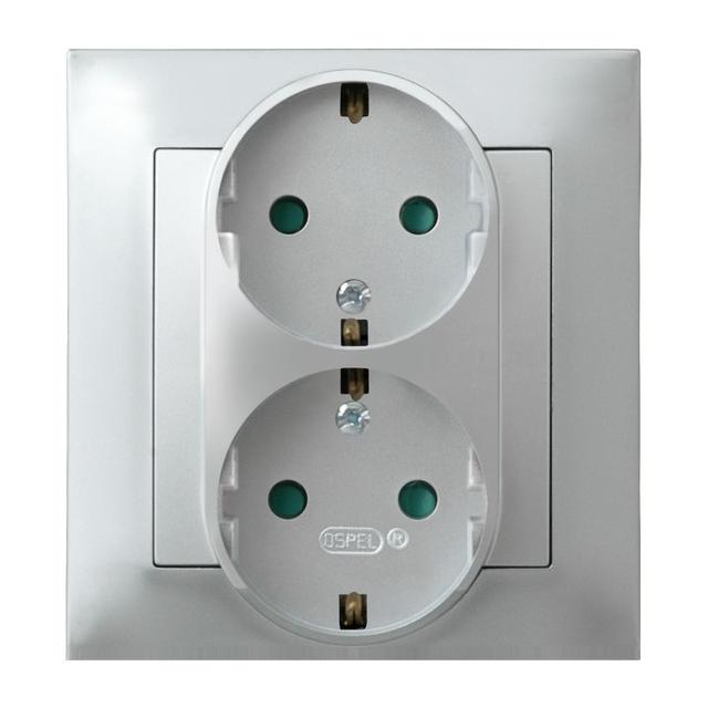 IMPRESJA Gniazdo podwójne z uziemieniem schuko z przesłonami torów prądowych, kompletne z ramką - ko