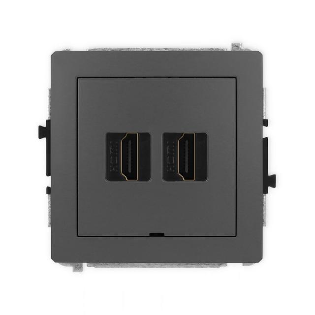 DECO Mechanizm gniazda podwójnego HDMI 2.0, bez pola opisowego grafitowy mat