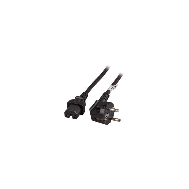 Kabel zasilający Schuko 90° - C15 180° 1,8m czarny