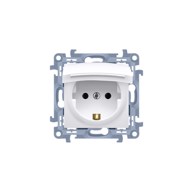 Simon 10 Gniazdo Schuko IP44 z uszczelką - klapka w kol. pokrywy 16A z. śrub. biały