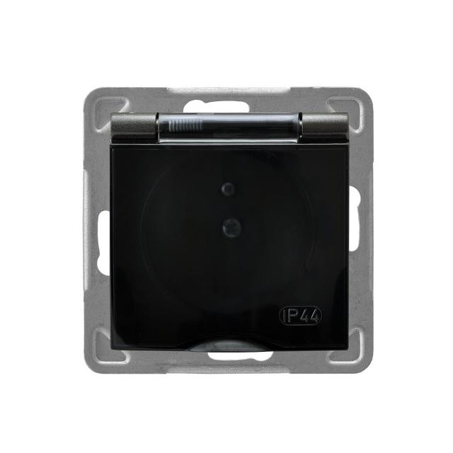 IMPRESJA Gniazdo bryzgoszczelne z uziemieniem IP-44 wieczko przezroczyste - kolor antracyt