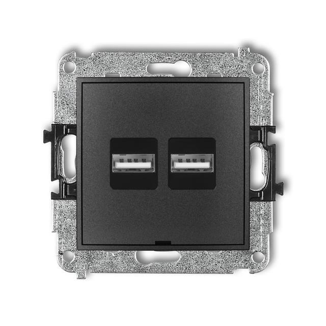 MINI Ładowarka USB podwójna 2xUSB A, 15,5W max., 5V, 3.1A, bez pola opisowego grafitowy 11MCUSBBO-6 KARLIK