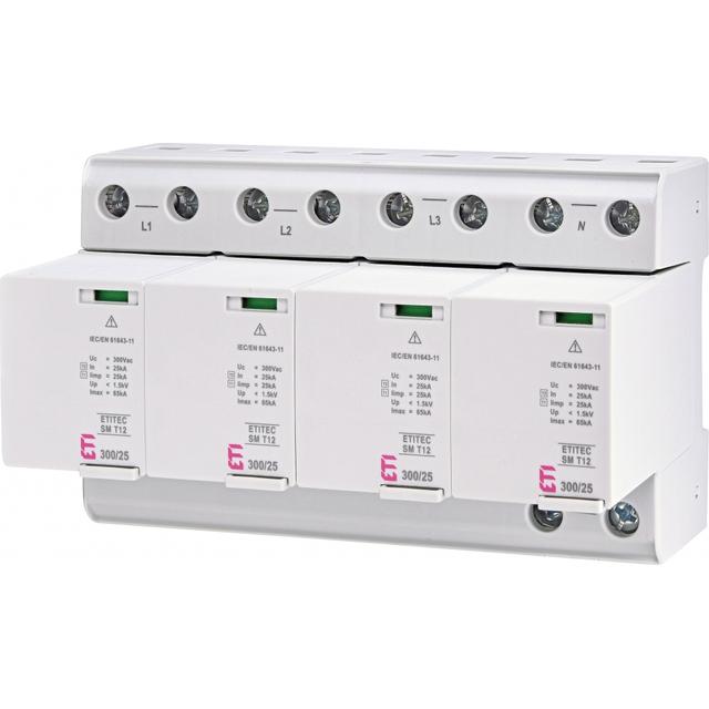 Ogranicznik przepięć T1+T2 (B+C) - bez prądu upływu TEC SM T12 300/25 4+0 RC 002440573 ETI