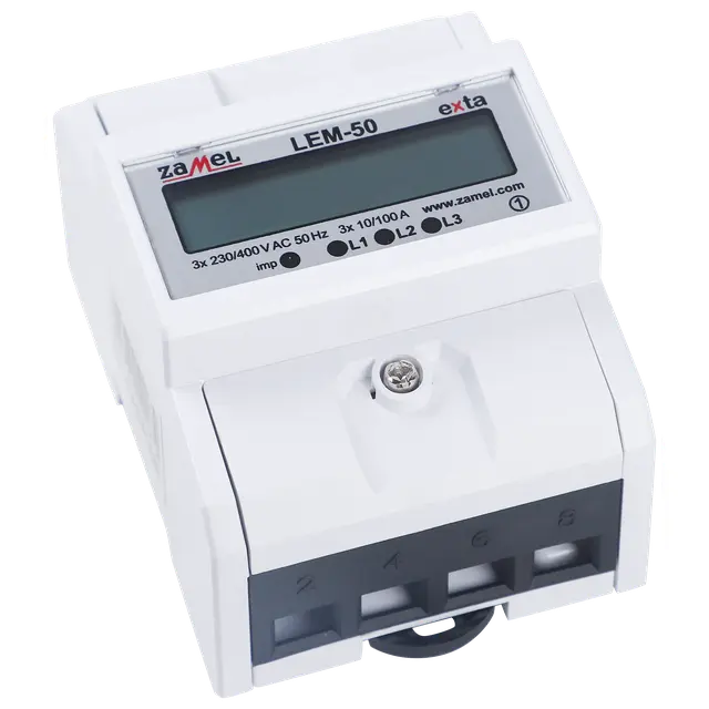 LICZNIK ENERGII ELEKTRYCZNEJ 3-FAZOWY LCD 100 A, 4-MOD TYP: LEM-50