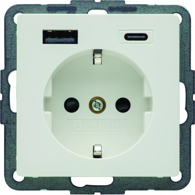 Q.x Gniazdo SCHUKO z ładowarką USB A+C 20W PD, biały aksamit
