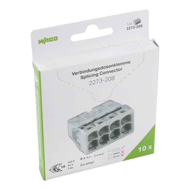 Szybkozłączka 8x 0,5‑2,5mm2 transparentna/jasnoszara 2273‑208, 2273‑208/995‑010 /10szt./ WAGO