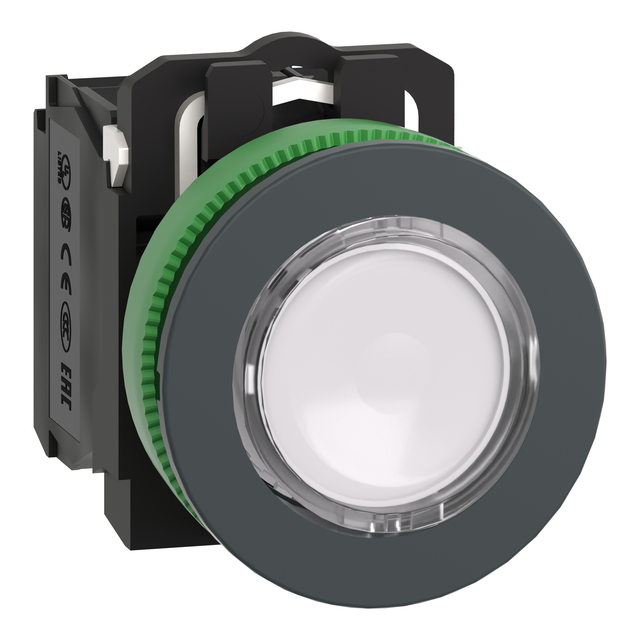 Harmony XB5 Antybakteryjny podświetlany przycisk płaski plastik biały fi30 LED 24 V AC/DC 1 N XB5FW31B5 Schneider