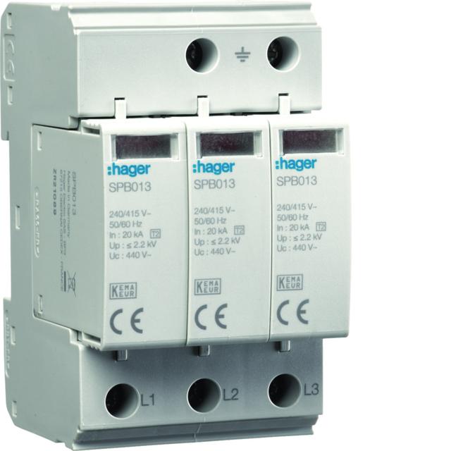 SPD T2 3P sieć IT 3+0 In=20kA Imax=40kA Up?2,2kV SPB513 HAGER