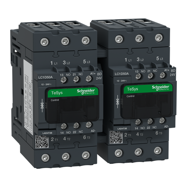 Stycznik nawrotny I=50A AC-3, napięcie cewki 24 V DC LC2D50ABD Schneider