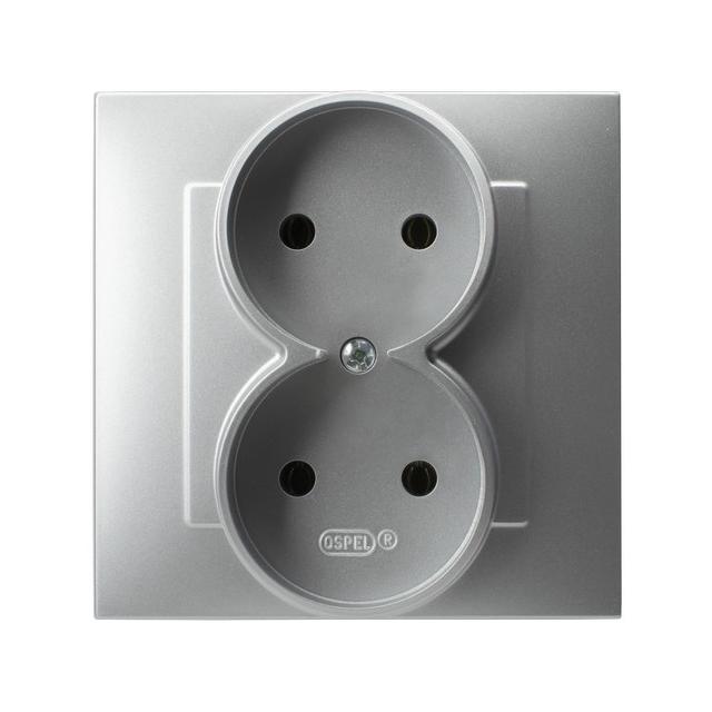 SZAFIR Gniazdo podwójne kompletne z ramką - kolor srebro