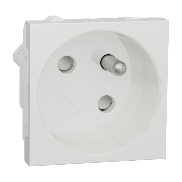 Nowa Unica, Gniazdo 2P+PE 45s z przesłonami, zaciski bezgwintowe, białe