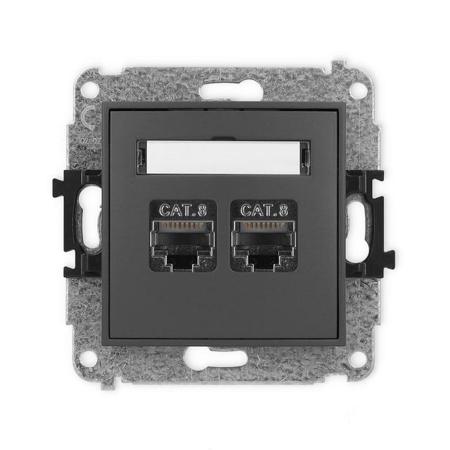 ICON Mechanizm gniazda komputerowego podwójnego 2xRJ45, kat. 8, ekranowany, 8-stykowy grafitowy mat