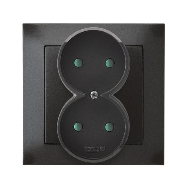 IMPRESJA Gniazdo podwójne z przesłonami torów prądowych, kompletne z ramką - kolor antracyt