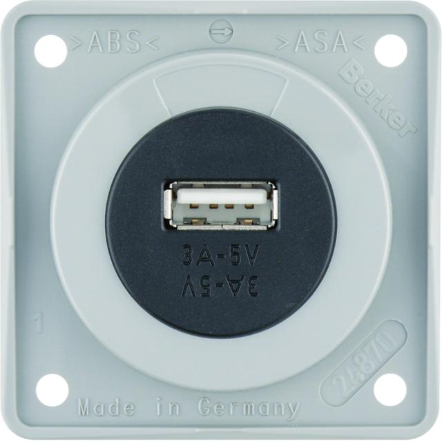 Integro Gniazdo USB ładowania pojedyncze 12V, 3A; szary połysk, mechanizm czarny