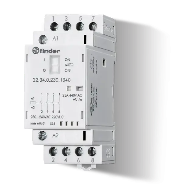 Stycznik modułowy 4 Z; 25A; 12V AC/DC; mech. wskaźnik zadziałania + LED, 22.34.0.012.1320