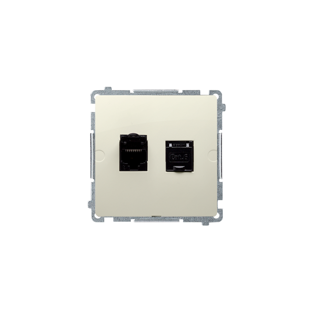 Simon Basic Gniazdo komputerowe RJ45 kategoria 6 podwójne ekranowane z przesłoną przeciwkurzową Mont