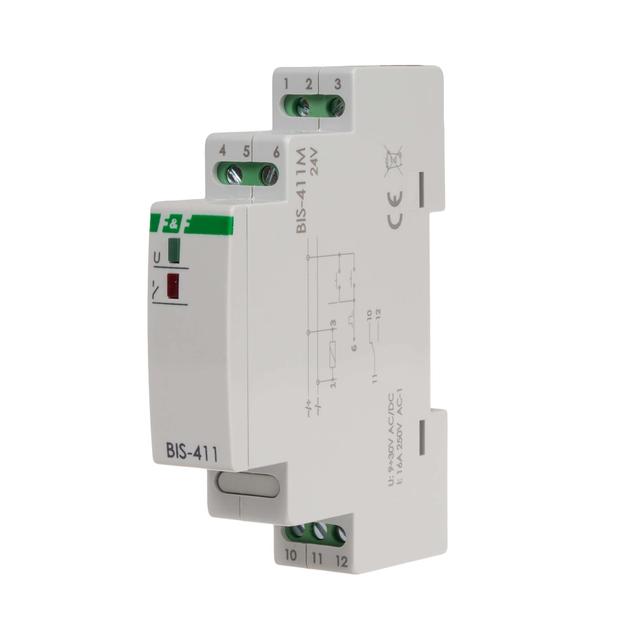 Przekaźnik bistabilny z pamięcią 9-30 V AC/DC montaż na szynie DIN BIS-411M-24V F&F