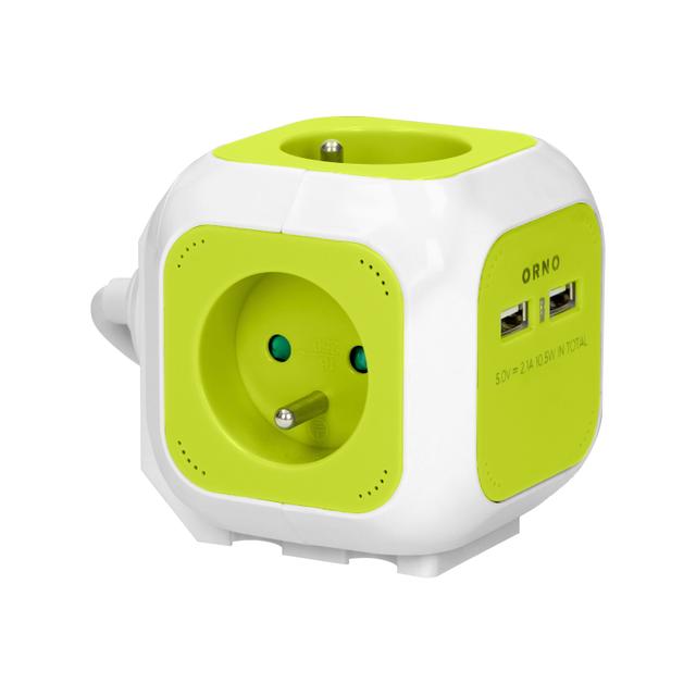 Przedłużacz Kostka 4x2P+Z 2xUSB H05VV-F 3x1mm2 1,4m limonkowy OR-AE-13144/L ORNO