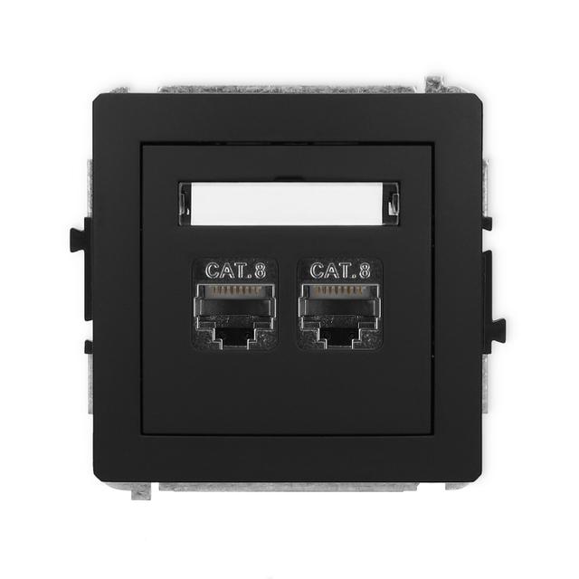 DECO Mechanizm gniazda komputerowego podwójnego 2xRJ45, kat. 8, ekranowany, 8-stykowy czarny mat