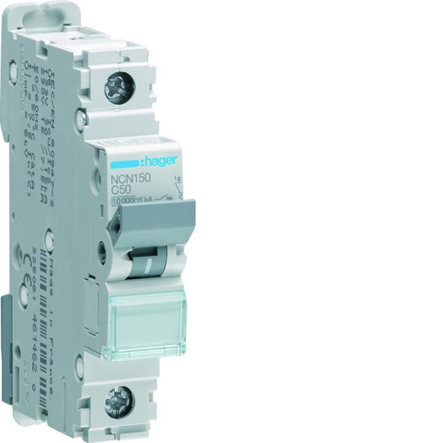 MCB Wyłącznik nadprądowy 10kA/15kA 1P C 50A NCN150 HAGER
